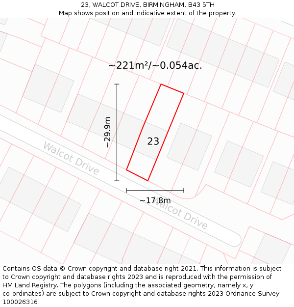 23, WALCOT DRIVE, BIRMINGHAM, B43 5TH: Plot and title map