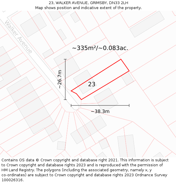 23, WALKER AVENUE, GRIMSBY, DN33 2LH: Plot and title map
