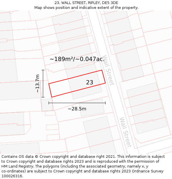 23, WALL STREET, RIPLEY, DE5 3DE: Plot and title map
