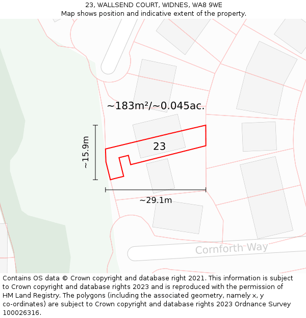 23, WALLSEND COURT, WIDNES, WA8 9WE: Plot and title map