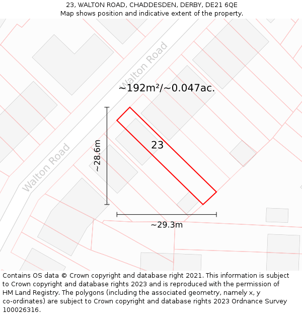 23, WALTON ROAD, CHADDESDEN, DERBY, DE21 6QE: Plot and title map