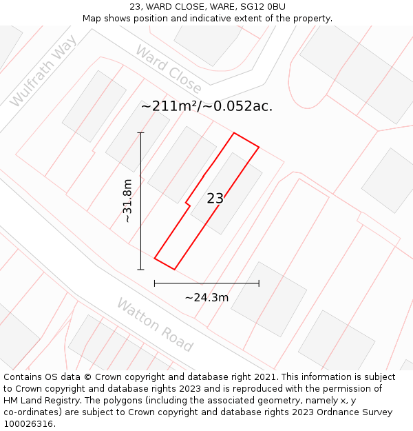 23, WARD CLOSE, WARE, SG12 0BU: Plot and title map