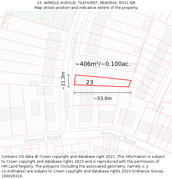 23, WARDLE AVENUE, TILEHURST, READING, RG31 6JR: Plot and title map