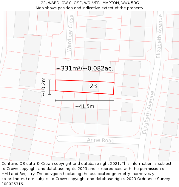 23, WARDLOW CLOSE, WOLVERHAMPTON, WV4 5BG: Plot and title map