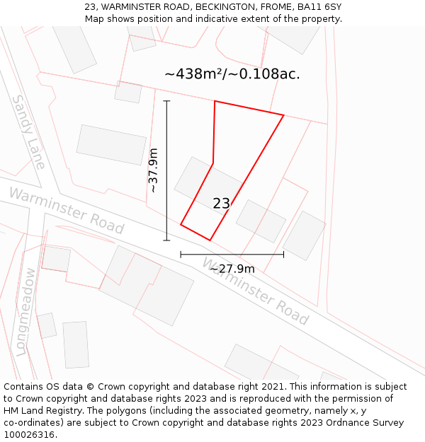 23, WARMINSTER ROAD, BECKINGTON, FROME, BA11 6SY: Plot and title map