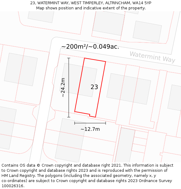 23, WATERMINT WAY, WEST TIMPERLEY, ALTRINCHAM, WA14 5YP: Plot and title map
