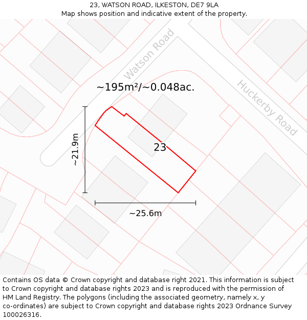 23, WATSON ROAD, ILKESTON, DE7 9LA: Plot and title map