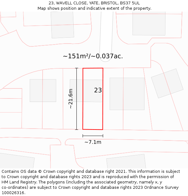 23, WAVELL CLOSE, YATE, BRISTOL, BS37 5UL: Plot and title map