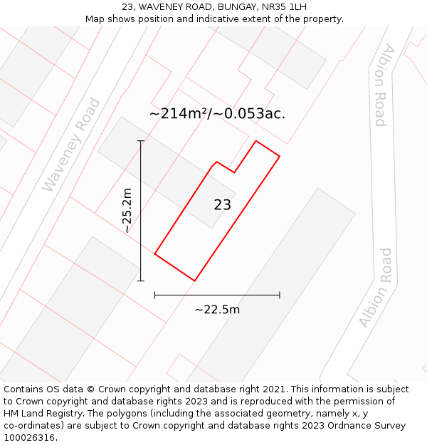 23, WAVENEY ROAD, BUNGAY, NR35 1LH: Plot and title map