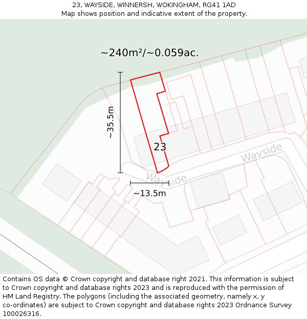 23, WAYSIDE, WINNERSH, WOKINGHAM, RG41 1AD: Plot and title map
