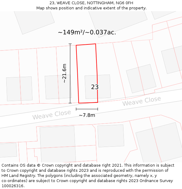 23, WEAVE CLOSE, NOTTINGHAM, NG6 0FH: Plot and title map