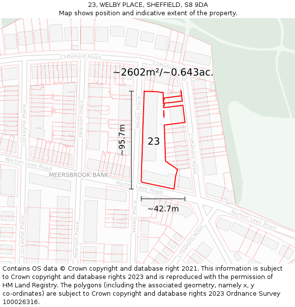 23, WELBY PLACE, SHEFFIELD, S8 9DA: Plot and title map