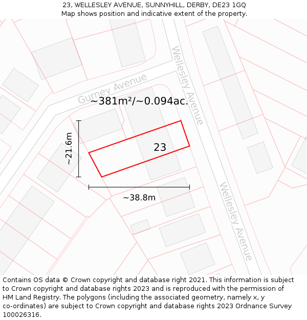 23, WELLESLEY AVENUE, SUNNYHILL, DERBY, DE23 1GQ: Plot and title map