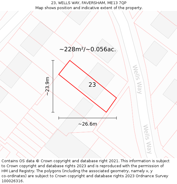 23, WELLS WAY, FAVERSHAM, ME13 7QP: Plot and title map