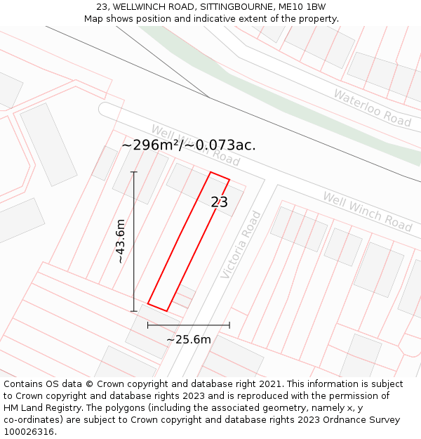 23, WELLWINCH ROAD, SITTINGBOURNE, ME10 1BW: Plot and title map
