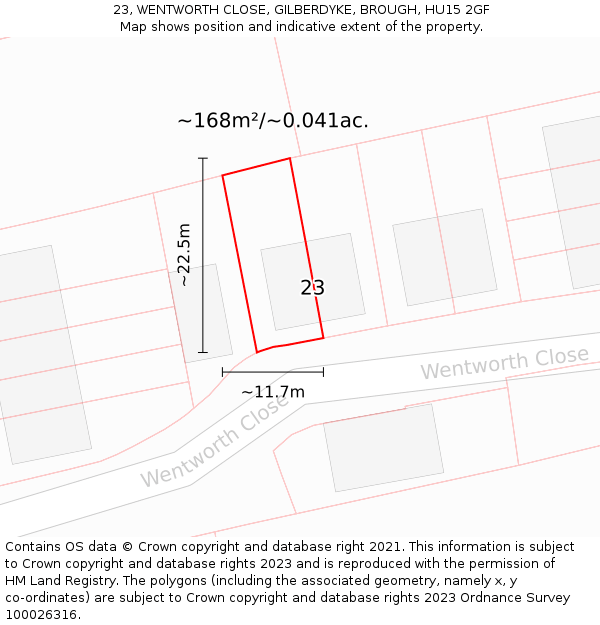 23, WENTWORTH CLOSE, GILBERDYKE, BROUGH, HU15 2GF: Plot and title map