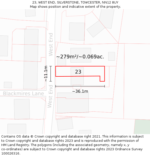 23, WEST END, SILVERSTONE, TOWCESTER, NN12 8UY: Plot and title map