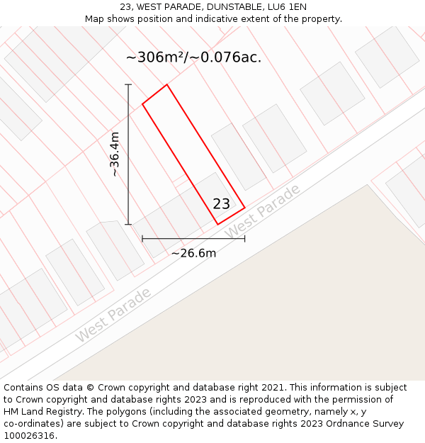 23, WEST PARADE, DUNSTABLE, LU6 1EN: Plot and title map