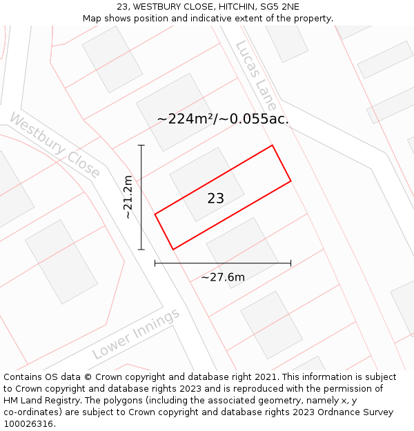 23, WESTBURY CLOSE, HITCHIN, SG5 2NE: Plot and title map