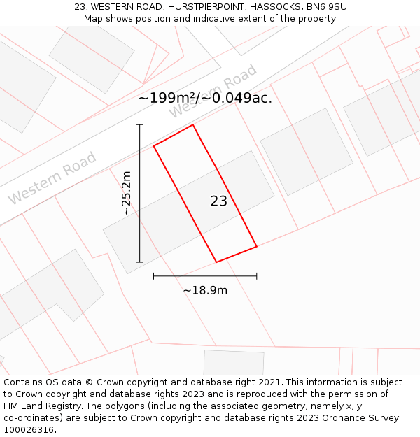 23, WESTERN ROAD, HURSTPIERPOINT, HASSOCKS, BN6 9SU: Plot and title map