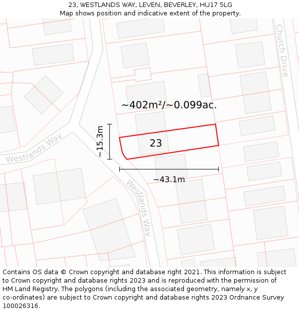 23, WESTLANDS WAY, LEVEN, BEVERLEY, HU17 5LG: Plot and title map