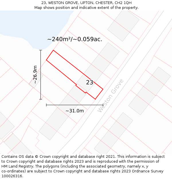 23, WESTON GROVE, UPTON, CHESTER, CH2 1QH: Plot and title map