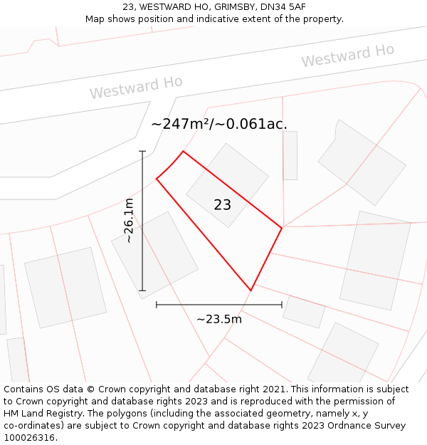 23, WESTWARD HO, GRIMSBY, DN34 5AF: Plot and title map