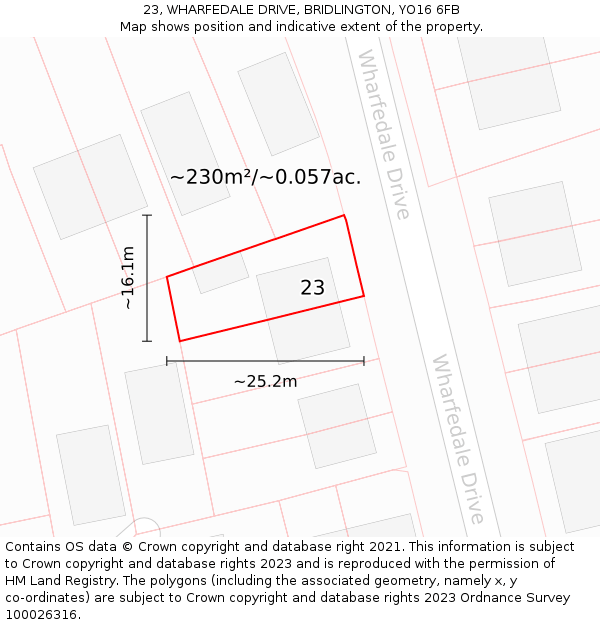 23, WHARFEDALE DRIVE, BRIDLINGTON, YO16 6FB: Plot and title map