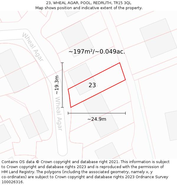 23, WHEAL AGAR, POOL, REDRUTH, TR15 3QL: Plot and title map