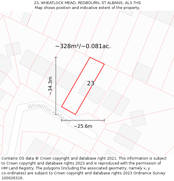 23, WHEATLOCK MEAD, REDBOURN, ST ALBANS, AL3 7HS: Plot and title map