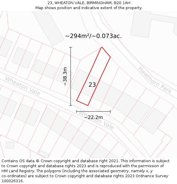 23, WHEATON VALE, BIRMINGHAM, B20 1AH: Plot and title map