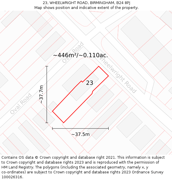 23, WHEELWRIGHT ROAD, BIRMINGHAM, B24 8PJ: Plot and title map