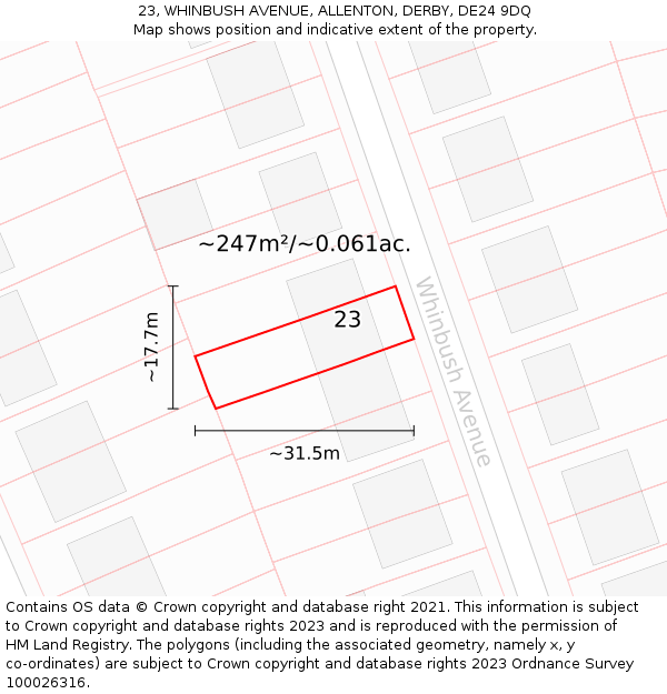 23, WHINBUSH AVENUE, ALLENTON, DERBY, DE24 9DQ: Plot and title map