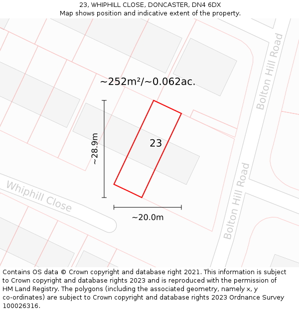 23, WHIPHILL CLOSE, DONCASTER, DN4 6DX: Plot and title map
