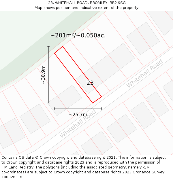 23, WHITEHALL ROAD, BROMLEY, BR2 9SG: Plot and title map