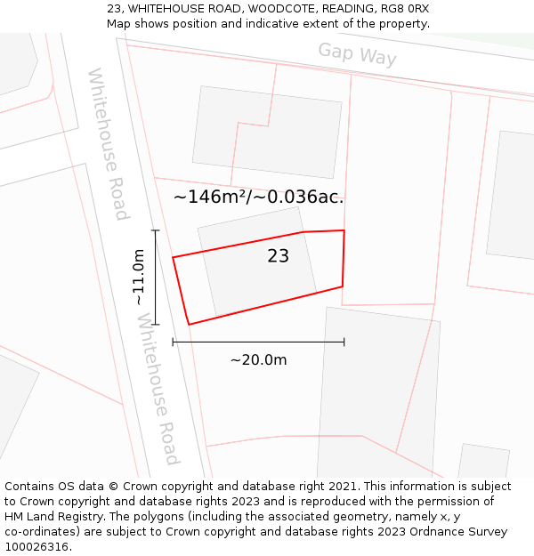 23, WHITEHOUSE ROAD, WOODCOTE, READING, RG8 0RX: Plot and title map
