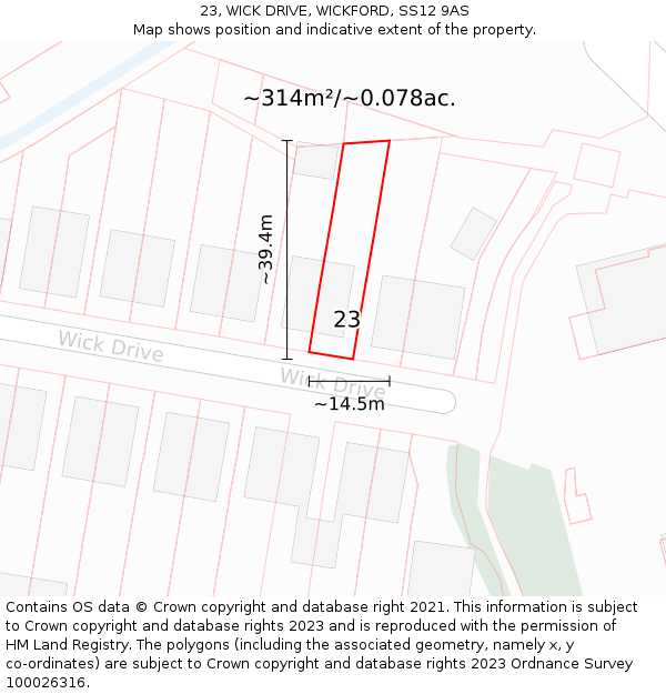 23, WICK DRIVE, WICKFORD, SS12 9AS: Plot and title map