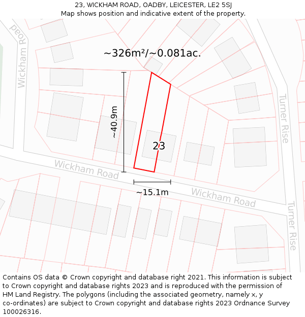23, WICKHAM ROAD, OADBY, LEICESTER, LE2 5SJ: Plot and title map
