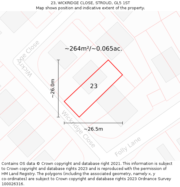 23, WICKRIDGE CLOSE, STROUD, GL5 1ST: Plot and title map