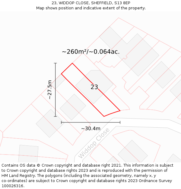 23, WIDDOP CLOSE, SHEFFIELD, S13 8EP: Plot and title map