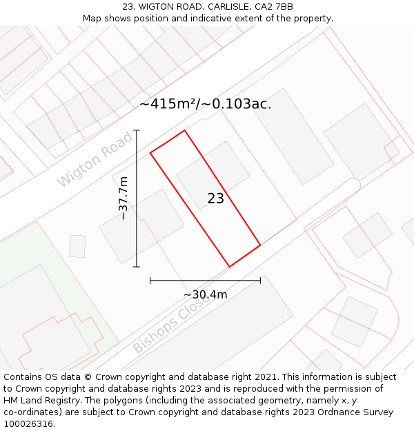 23, WIGTON ROAD, CARLISLE, CA2 7BB: Plot and title map