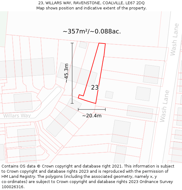23, WILLARS WAY, RAVENSTONE, COALVILLE, LE67 2DQ: Plot and title map