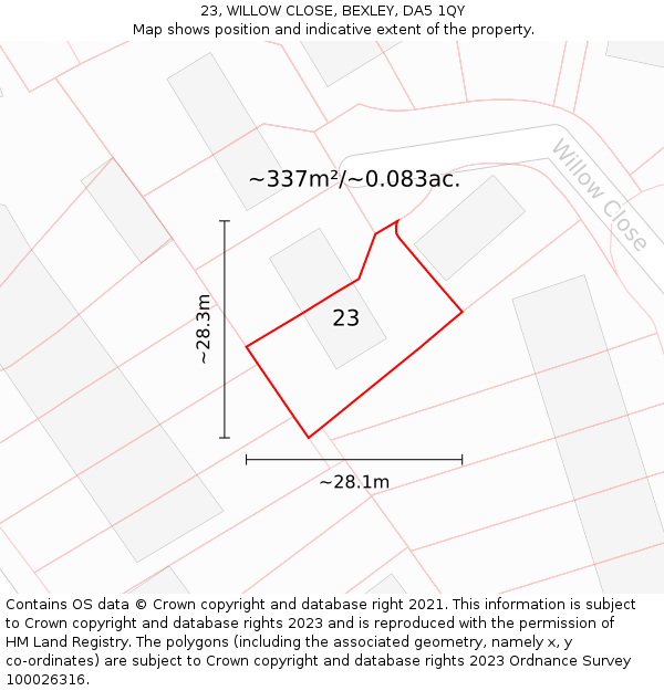 23, WILLOW CLOSE, BEXLEY, DA5 1QY: Plot and title map