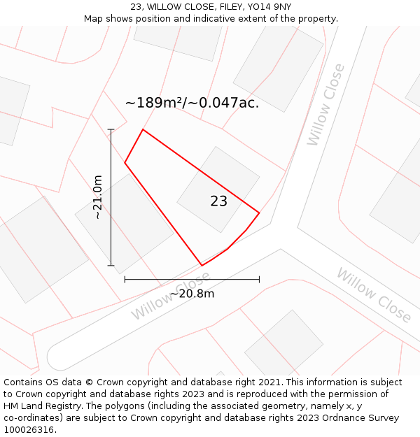 23, WILLOW CLOSE, FILEY, YO14 9NY: Plot and title map