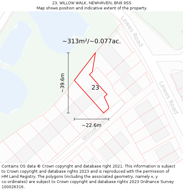23, WILLOW WALK, NEWHAVEN, BN9 9SS: Plot and title map