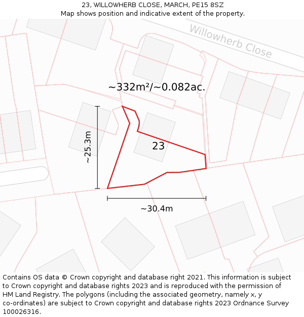 23, WILLOWHERB CLOSE, MARCH, PE15 8SZ: Plot and title map