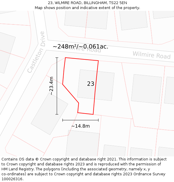 23, WILMIRE ROAD, BILLINGHAM, TS22 5EN: Plot and title map