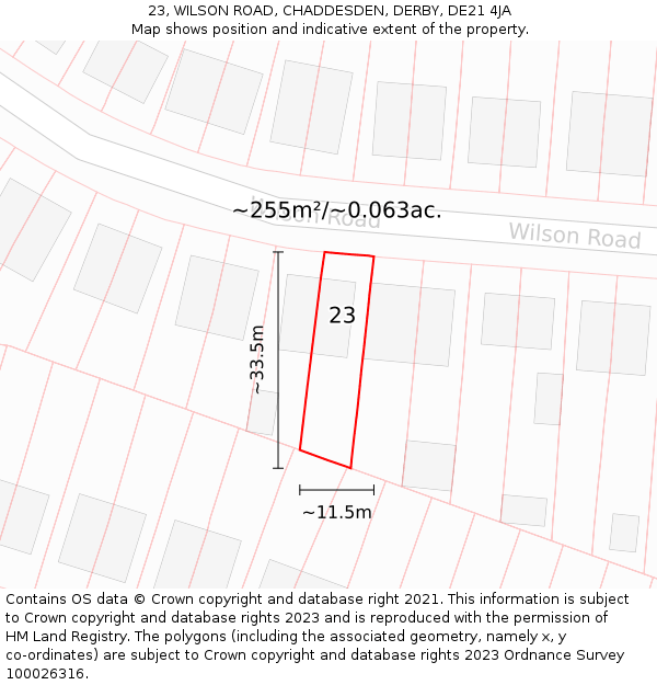 23, WILSON ROAD, CHADDESDEN, DERBY, DE21 4JA: Plot and title map