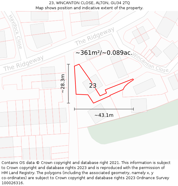 23, WINCANTON CLOSE, ALTON, GU34 2TQ: Plot and title map