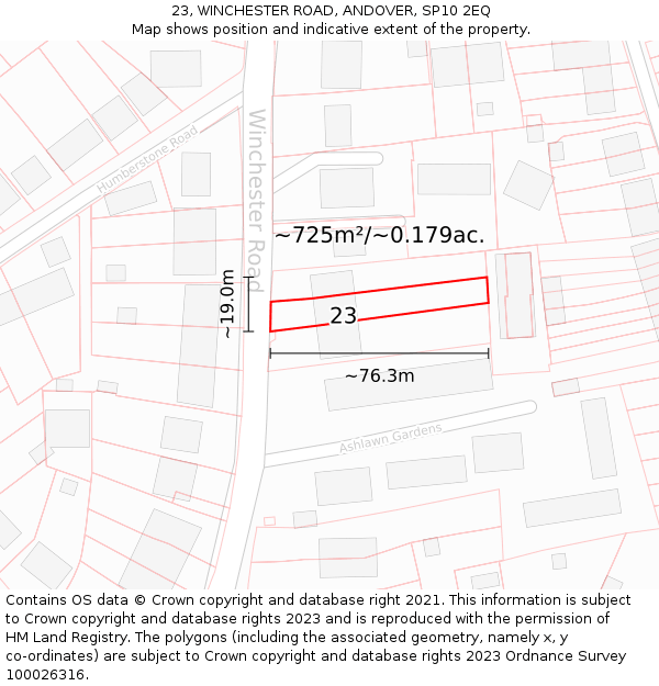 23, WINCHESTER ROAD, ANDOVER, SP10 2EQ: Plot and title map